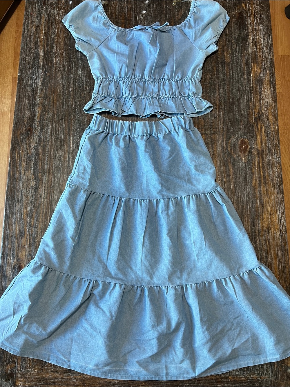 Wallflower Light Blue Girls' Two-Piece Tiered Dress Set